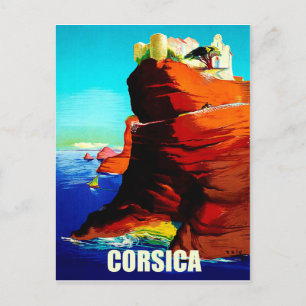 Cartão Postal Córsega, fortaleza medieval no penhasco, safra