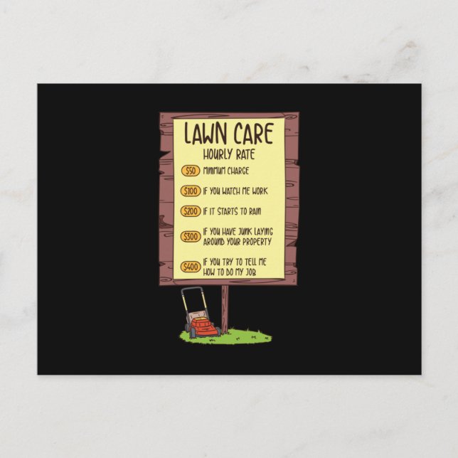 Cartão Postal Cortador de Grama - Taxa Horária de Cuidados com o (Frente)