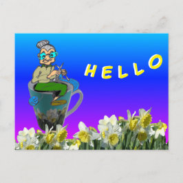Cartão Postal Cortadora no Cartão-postal da Daffodils Mug HELLO