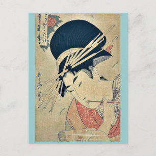 Cartão Postal Cortesã mascando a escova de Kitagawa,Utamaro