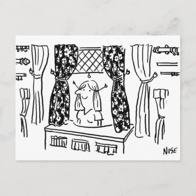 Cartão Postal Cortinas divertidas e Tecidos Cartoon Haberdashery (Frente)