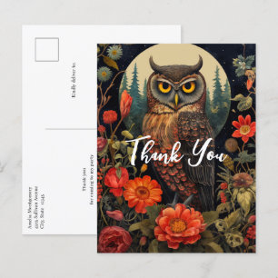 Cartão Postal Coruja à noite com lua cheia Obrigado