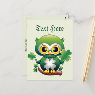 Cartão Postal Coruja Bebê Fofo St Patrick Cartoon