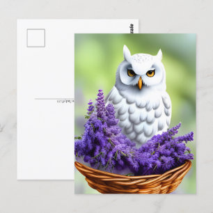 Cartão Postal Coruja Branca na Lavanda, Posto