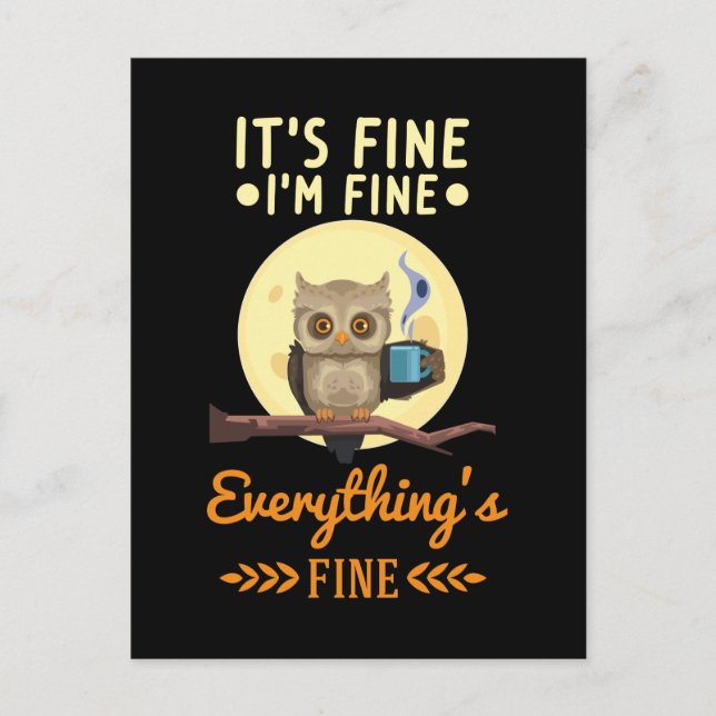 Cartão Postal Coruja Café Manhã Louca Pássaro (Frente)