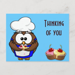 Cartão Postal Coruja-chef-cupcake