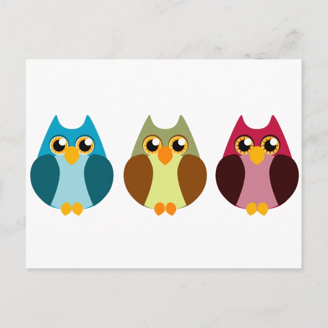 Cartão Postal Coruja Colorida Trio (Frente)