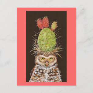 Cartão Postal coruja-coroa-coroa-coroa-coroa-coroa com cactus