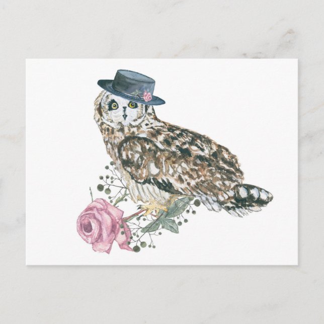 Cartão Postal Coruja de Aquarela (Frente)