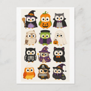 Cartão Postal Coruja de desenho animado de Halloween fofa