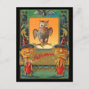 Cartão Postal Coruja de Halloween Vintage