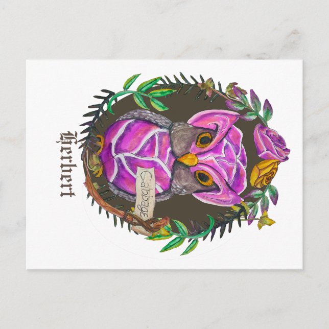 Cartão Postal Coruja de repolho fantasia - coruja fofa (Frente)