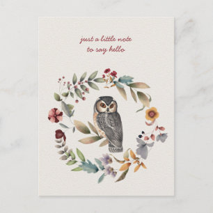 Cartão Postal Coruja Dentro de Grinalda Floral Pensando em Você