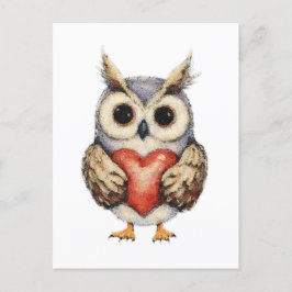 Cartão Postal Coruja do Amor - Pintura de Coruja Encantadora