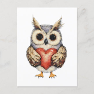 Cartão Postal Coruja do Amor - Pintura de Coruja Encantadora