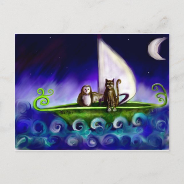 Cartão Postal coruja e a ilustração vibrante moderna do gatinho (Frente)