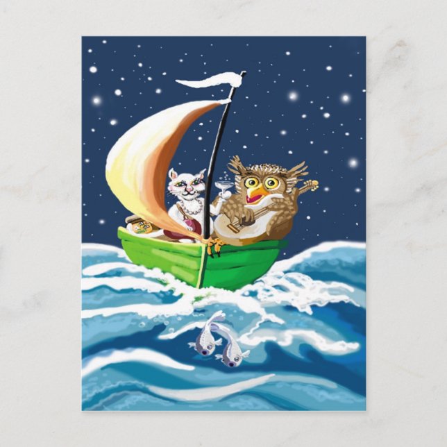 Cartão Postal coruja e gatinha (Frente)