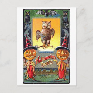 Cartão Postal Coruja e Pumpkin Corn Halloween Não