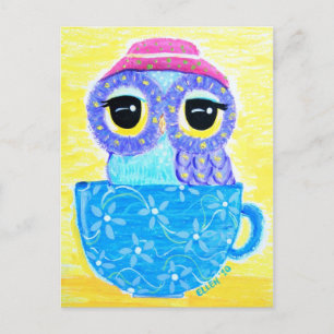 Cartão Postal Coruja Em Um Teacup