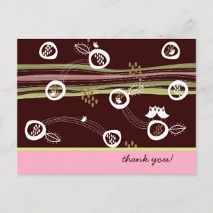 Cartão Postal Coruja Família Retro Fofa Listras Caprichosas Ninh