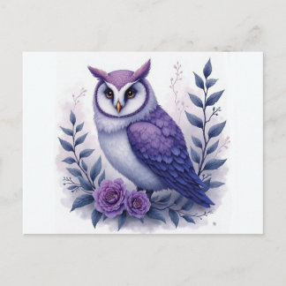Cartão Postal Coruja Flor de Luar Roxo