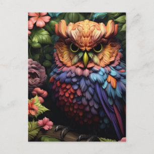 Cartão Postal Coruja Floral Enfeitiçada – Arte Vibrante da Flore