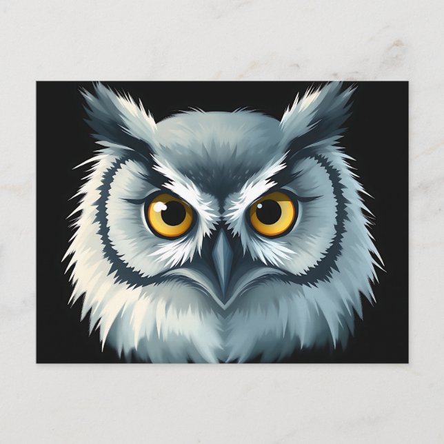 Cartão Postal Coruja Fluffy com Olhos Expressivos (Frente)