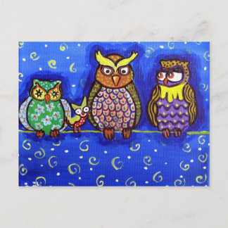 Cartão Postal Coruja Junta Arte Popular Divertida