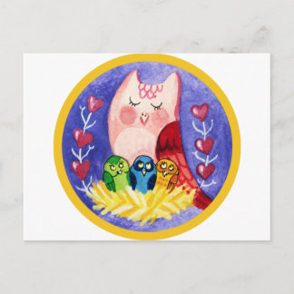 Cartão Postal Coruja mãe de trigêmeos