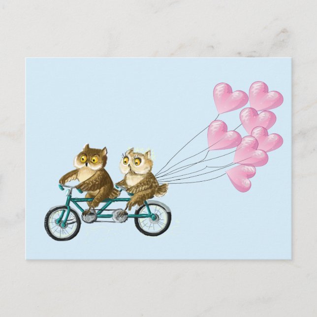Cartão Postal Corujas com corações (Frente)