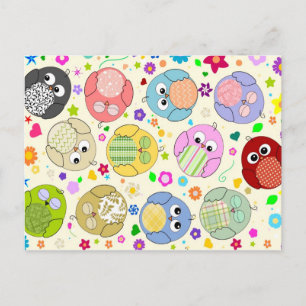 Cartão Postal Corujas e Flores Cutas - creme