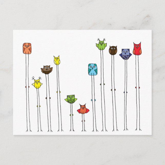 Cartão Postal Corujas Em Multicores (Frente)