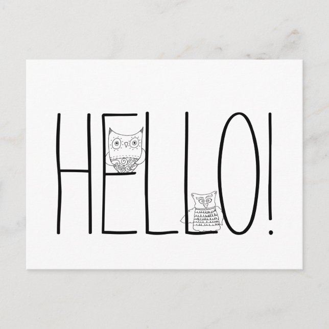 Cartão Postal Corujas Noturnas Olá (Frente)