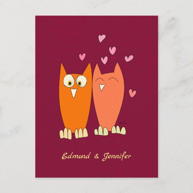 Cartão Postal Corujas românticas: fazer amor (Frente)