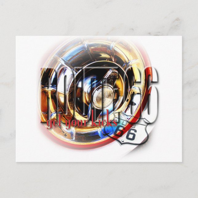 Cartão Postal Corvette Hubcap - Rota 66 (Frente)