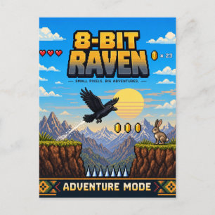 Cartão Postal Corvo, Arte Pixel Retro de 8 Bits