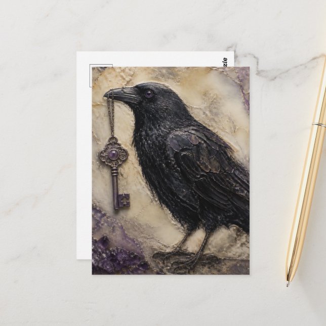 Cartão Postal Corvo com uma Chave (Frente/Verso In Situ)