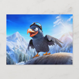 Cartão Postal Corvo de Lançamento na Montanha Com Óculos de Esqu