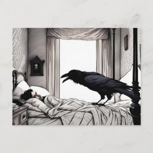 Cartão Postal Corvo Observando Poe Dormindo
