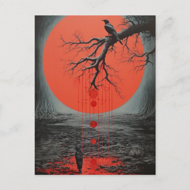 Cartão Postal Corvos em preto e vermelho (Frente)