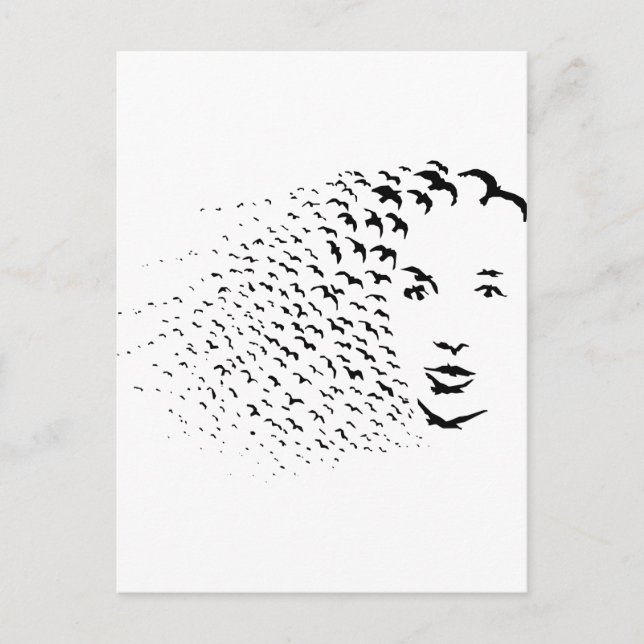 Cartão Postal Corvos Voadores ou Ilusão Óptica Facial (Frente)