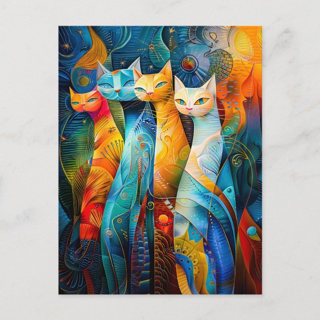 Cartão Postal Cosmic Cat Art with Stellar Background (Frente)
