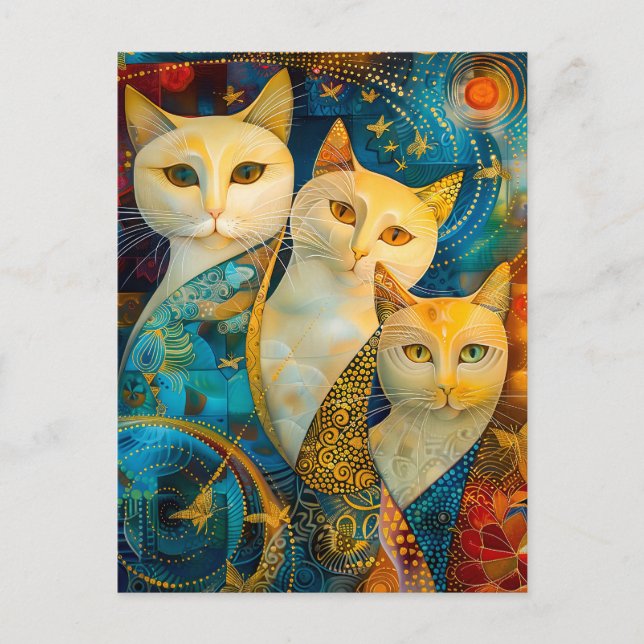 Cartão Postal Cosmic Cat Art with Stellar Background (Frente)