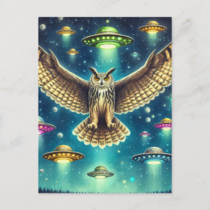 Cartão Postal Cosmic Owl Nightscape - OVNIs no céu