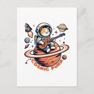 Cartão Postal Cosmic Purr - Gato Guitarrista Astro