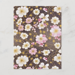 Cartão Postal Cosmos Brancos e Rosa Chiyogami