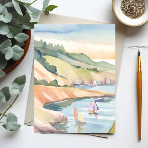 Cartão Postal Costa à Vela Aquarela do Oceano de Rhode Island