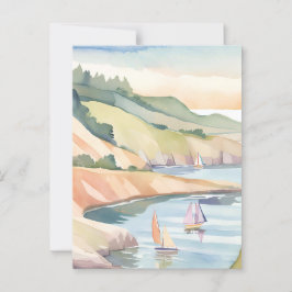 Cartão Postal Costa à Vela | Aquarela do Oceano de Rhode Island