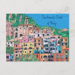Cartão Postal Costa Amalfi de Arte Tradicional da Itália