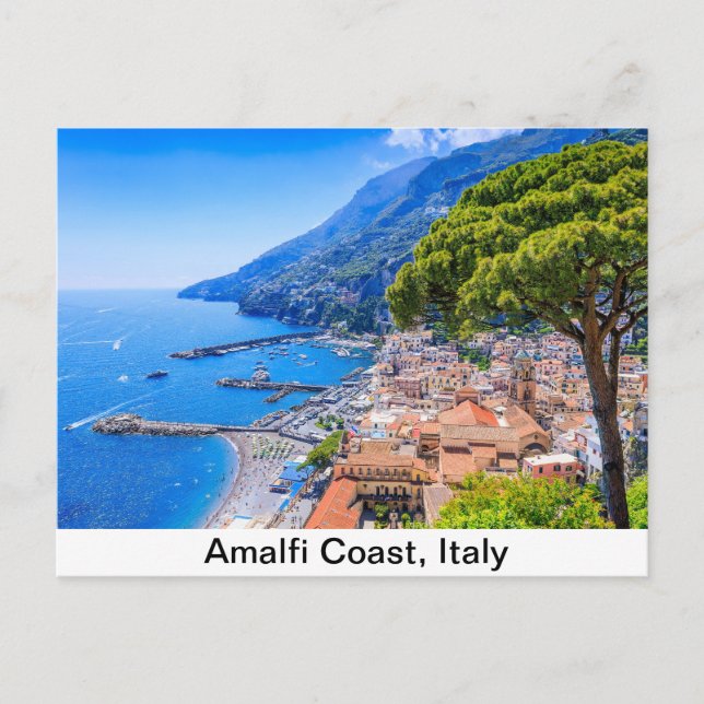 Cartão Postal Costa Amalfi, Itália. Vista da cidade de Amalfi. (Frente)